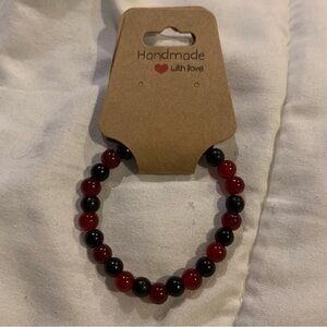 Red and Black Beaded Bracelet Handmade